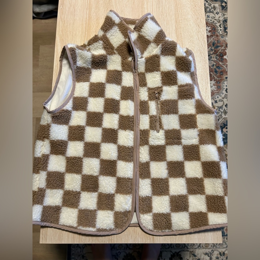 Checkered Brown Fleece Vest